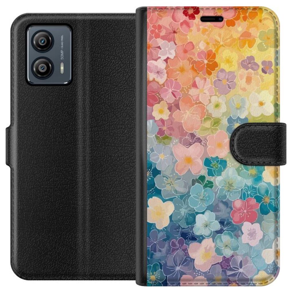 Motorola Moto G53 Sort Lommebokdeksel Miniatyrblommor
