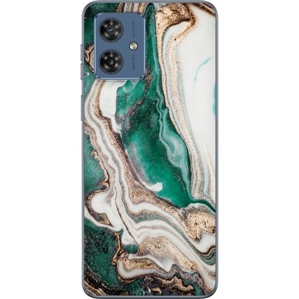 Motorola Moto G54 Gennemsigtigt Telefoncover Grön / Guld marmor