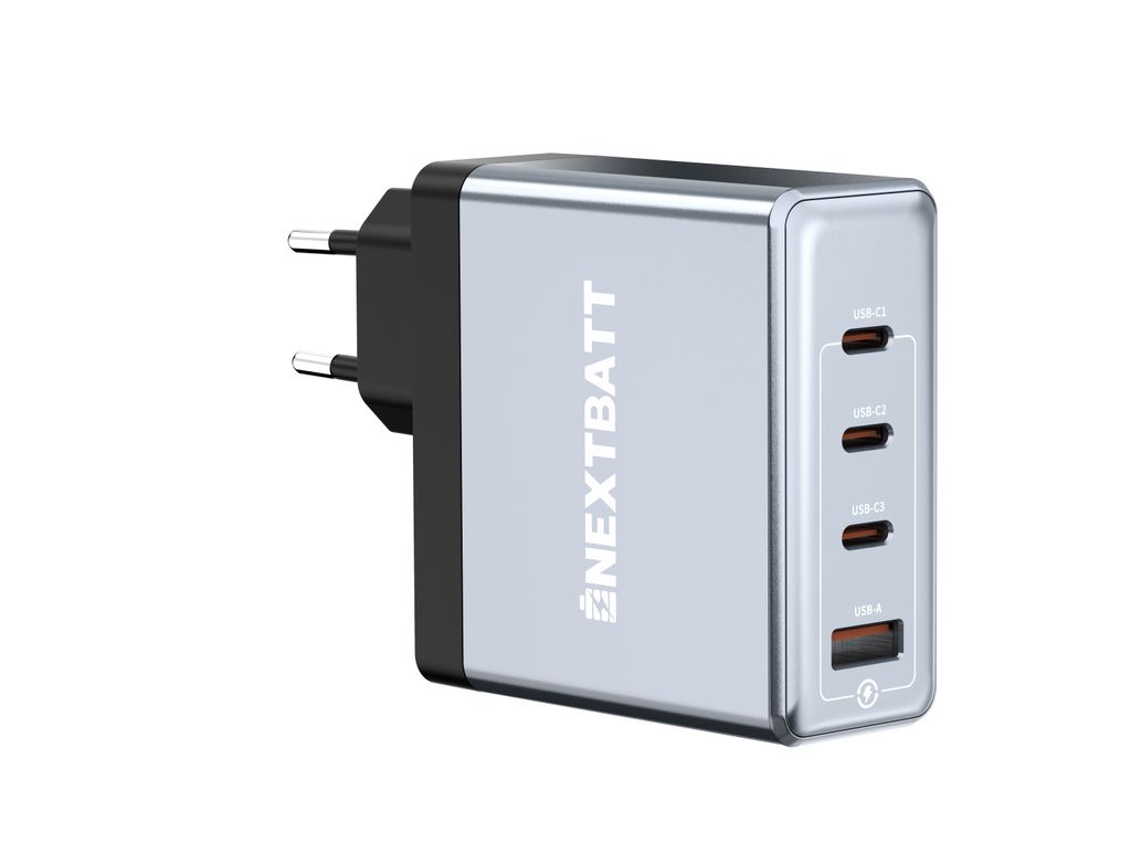 NEXTBATT 100W Hurtigoplader 3x USB-C/1x USB-A - Sort/Grå