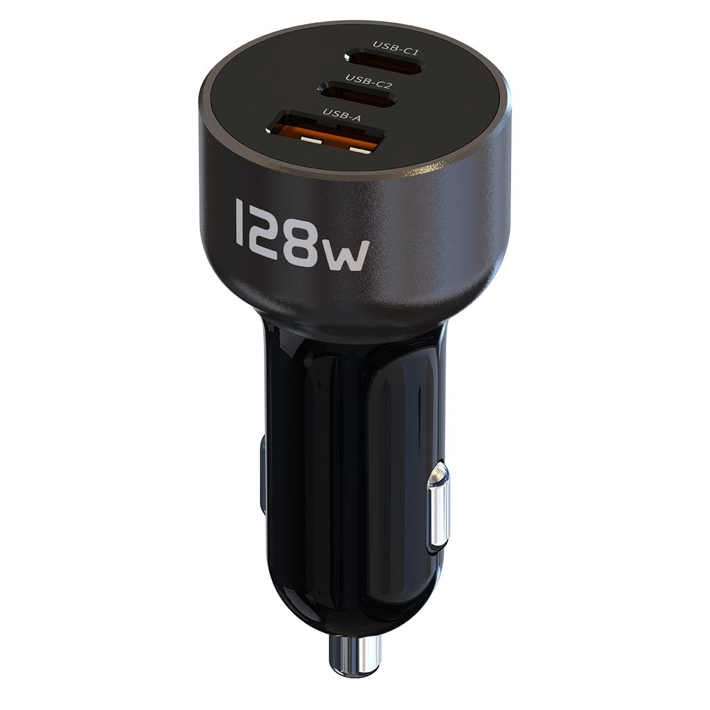 NEXTBATT 128W Car Charger 2x USB-C/1xUSB-A - Black/Gray