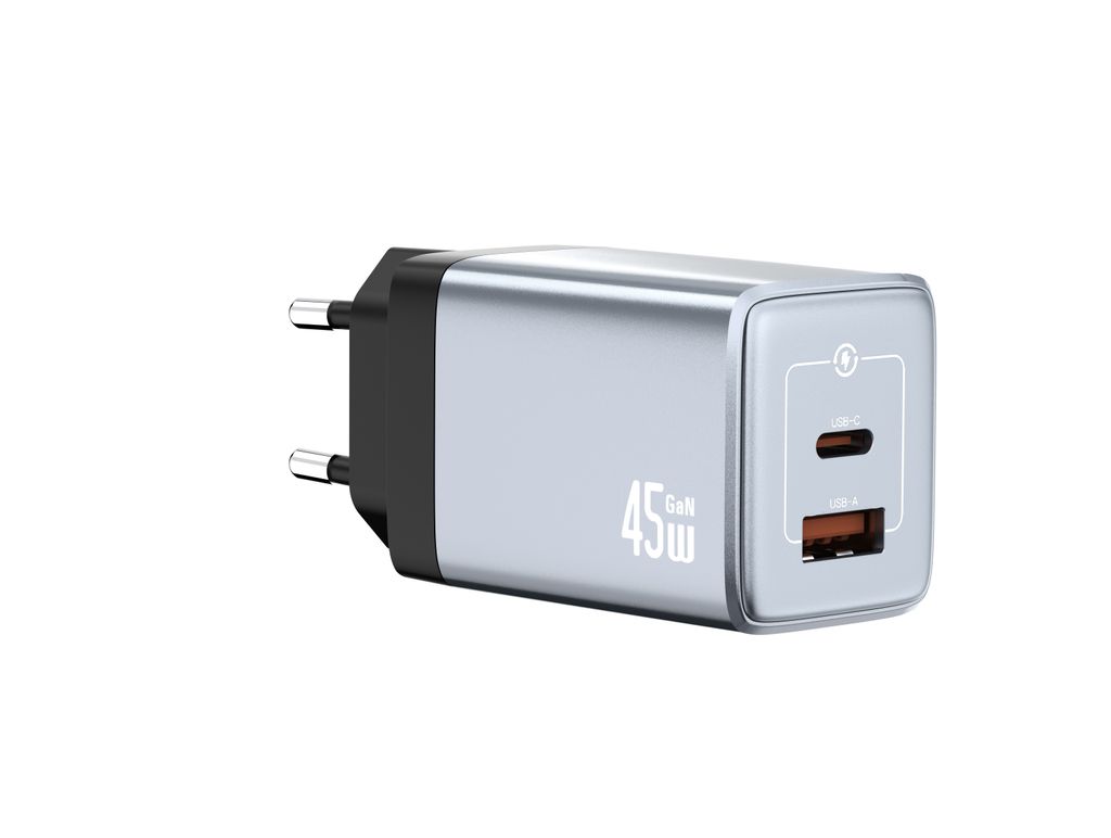 NEXTBATT 45W Hurtigoplader USB-C/USB-A - Sort/Grå