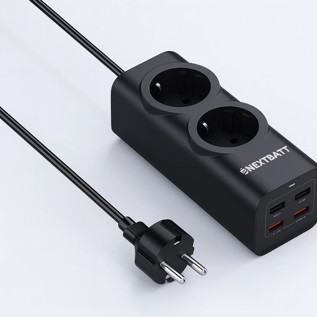 NEXTBATT 67W Fast Charging Power Strip 2-way/ 3xUSB-C/1x USB-A, 2m - Black