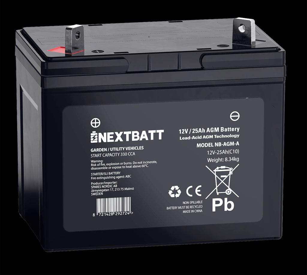 NEXTBATT AGM-batteri U1 12V 25Ah – 195x125x156 mm | Batterier - Trädgårdsmaskinsbatterier | Batteritema