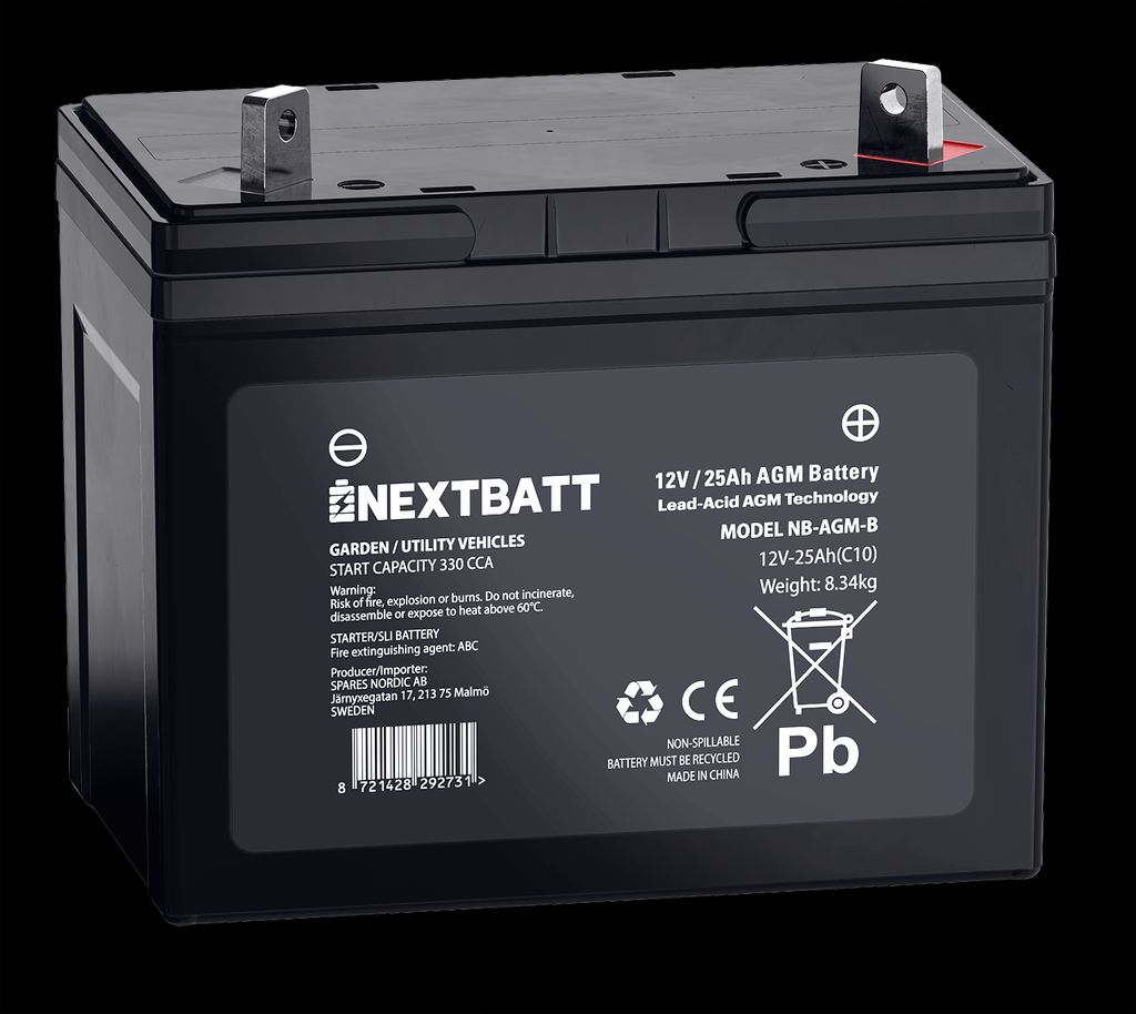 NEXTBATT AGM-batteri U1R 12V 25Ah – 195x125x156 mm | Batterier - Trädgårdsmaskinsbatterier | Batteritema