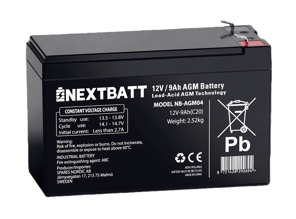 NEXTBATT AGM-batteri 12V 9Ah – 151x65x94 mm