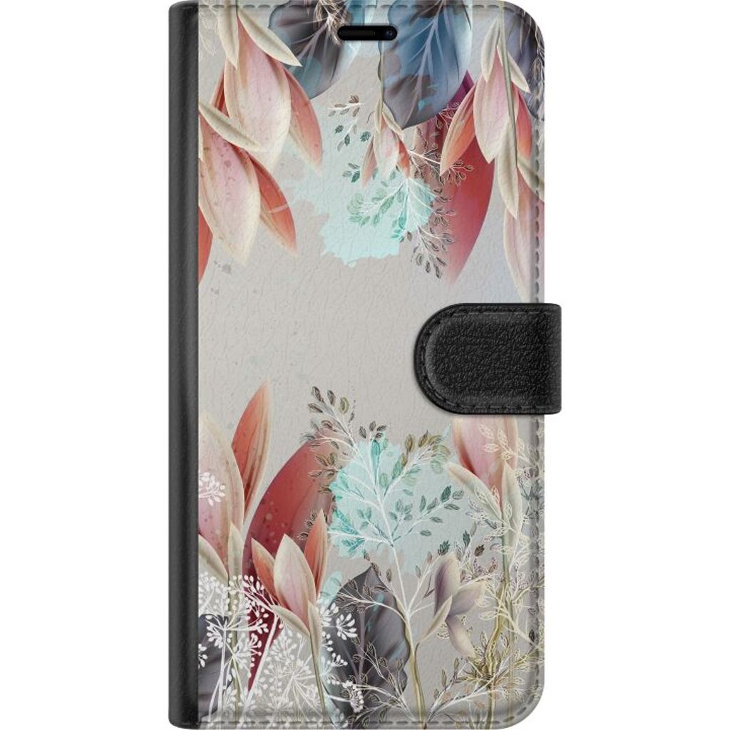 OnePlus 13R Sort Tegnebogsetui Blommor