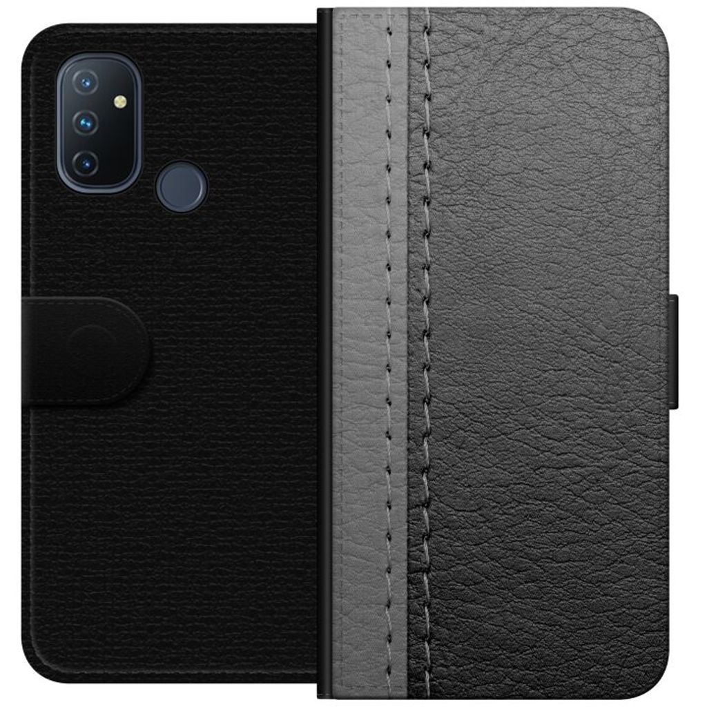 OnePlus Nord N100 Svart Plånboksfodral Grått Fake Läder