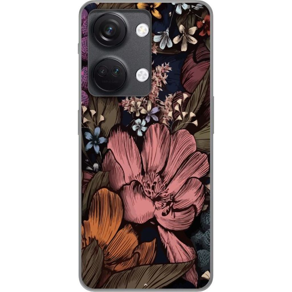 OnePlus Nord 3 Transparent Mobilskal Tecknade blommor