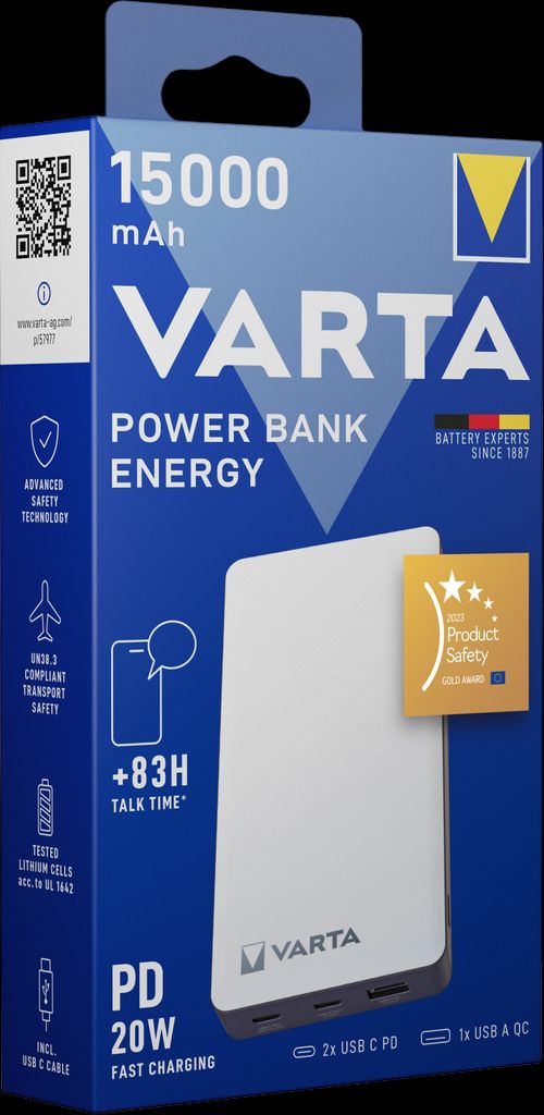 VARTA Energy Powerbank 15000mAh, 2x USB, 1x USB-C