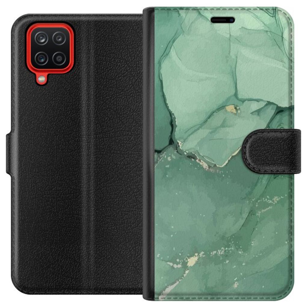 Samsung Galaxy A12 Sort Lommebokdeksel Grön Marmor
