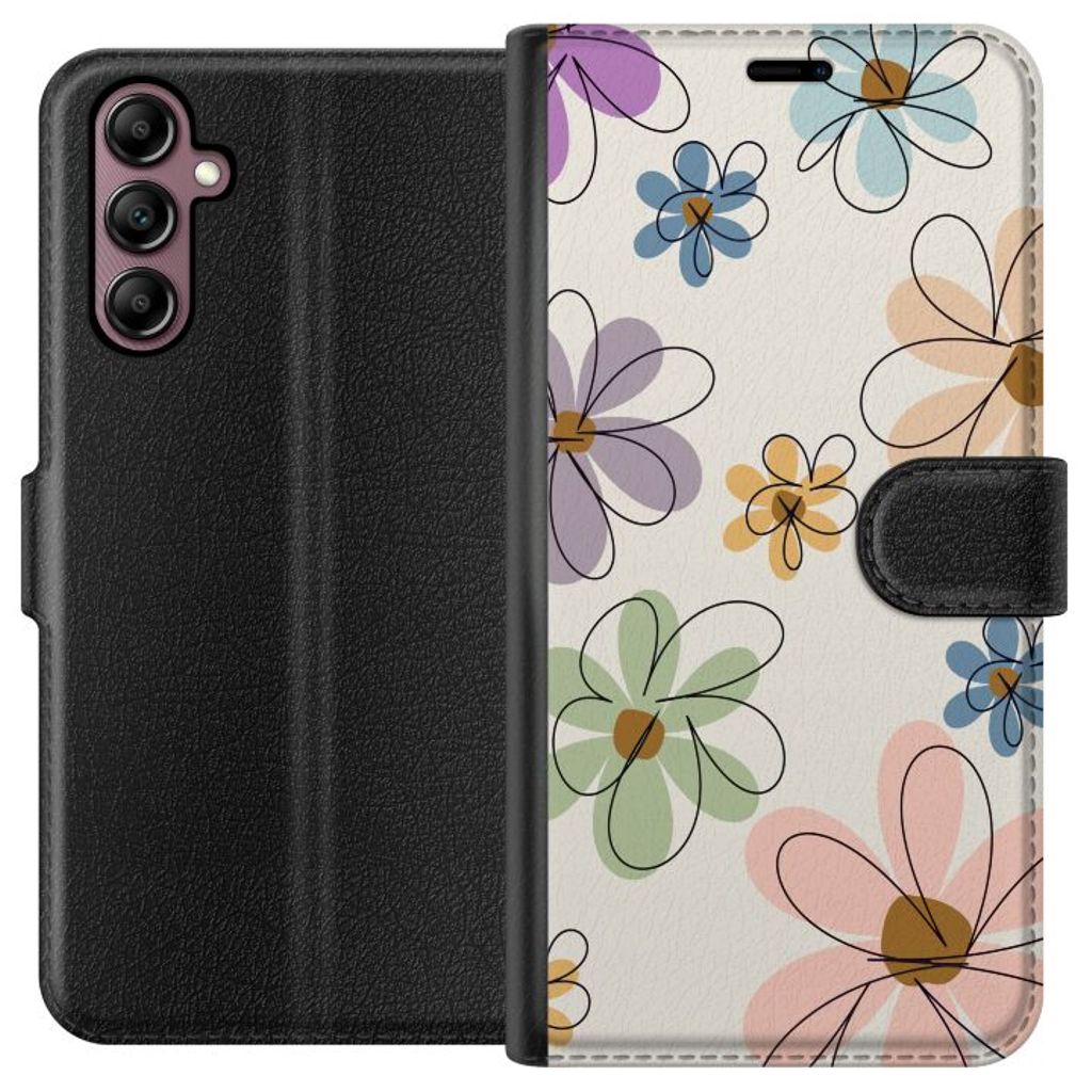 Samsung Galaxy A14 5G Svart Plånboksfodral Tecknade Blommor