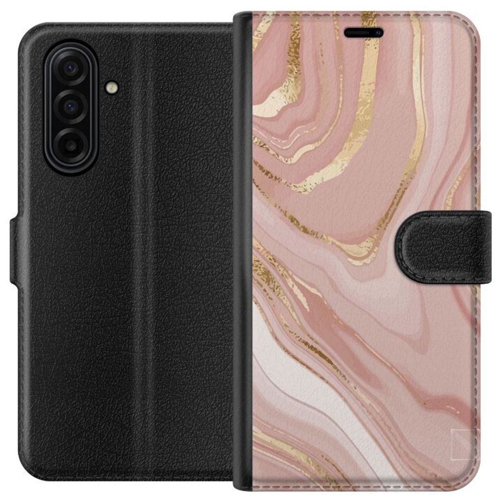 Samsung Galaxy A17 5G Musta Lompakkokotelo Ljusrosa marmor