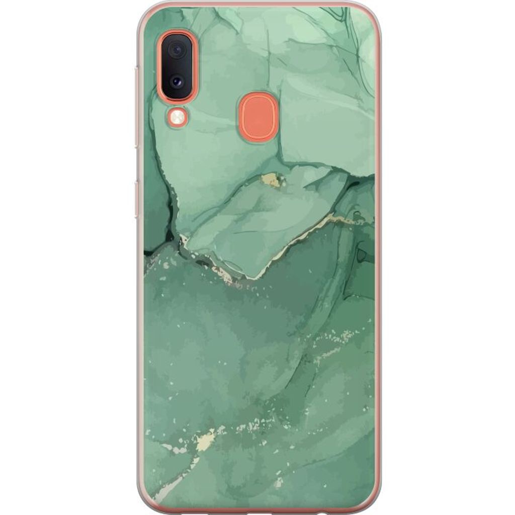 Samsung Galaxy A20e Gjennomsiktig Telefondeksel Grön Marmor