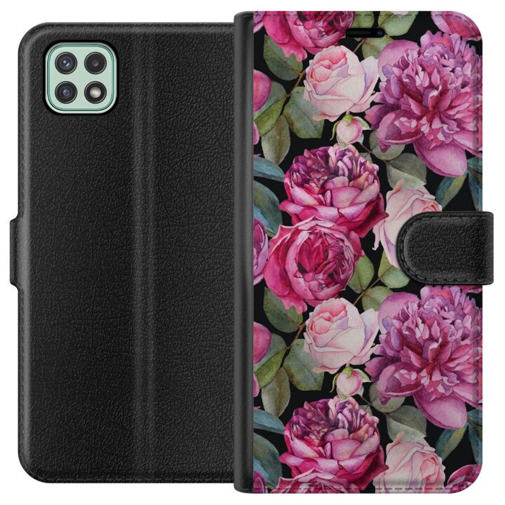 Samsung Galaxy A22 5G Musta Lompakkokotelo Rosor