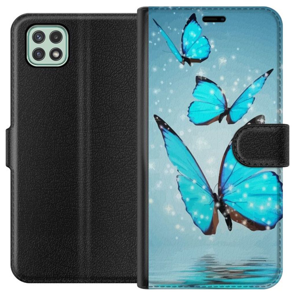 Samsung Galaxy A22 5G Svart Plånboksfodral Magiska Fjärilar