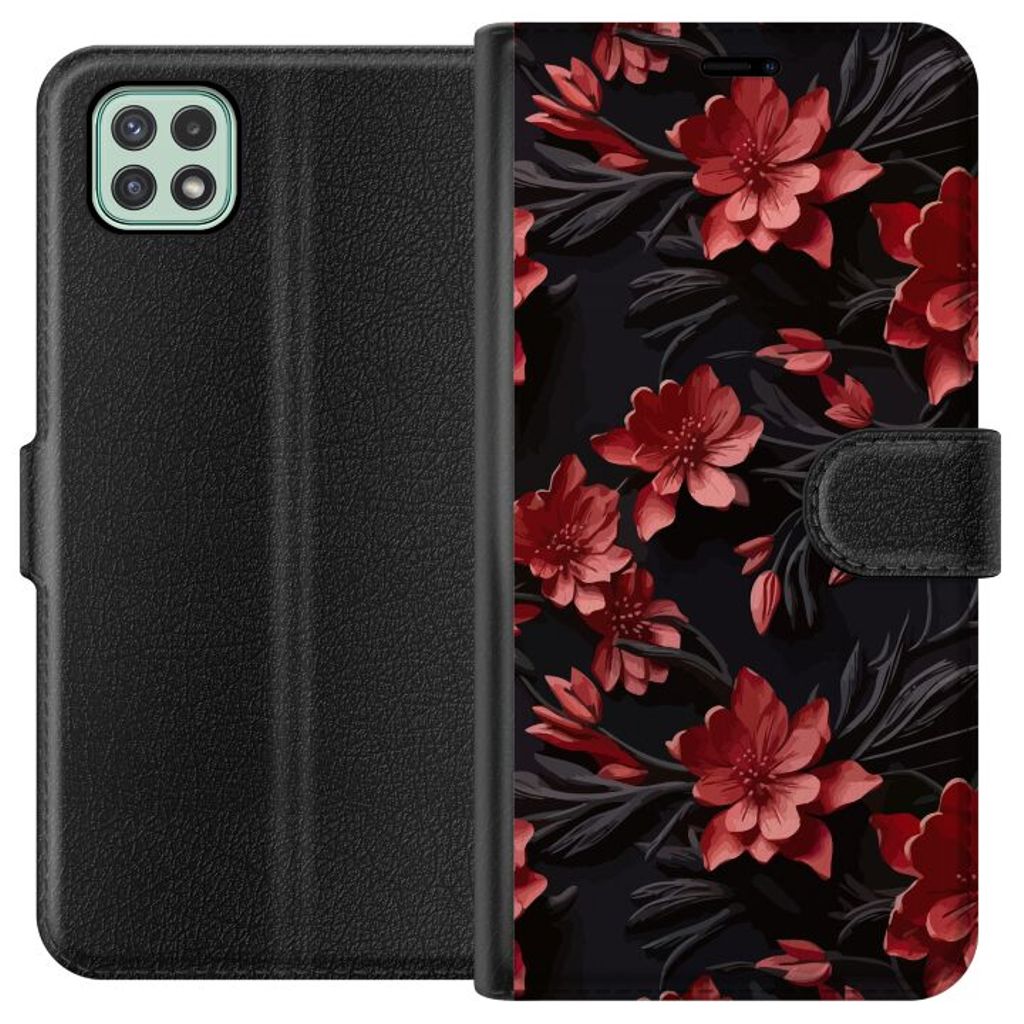 Samsung Galaxy A22 5G Musta Lompakkokotelo Intensiva blommor