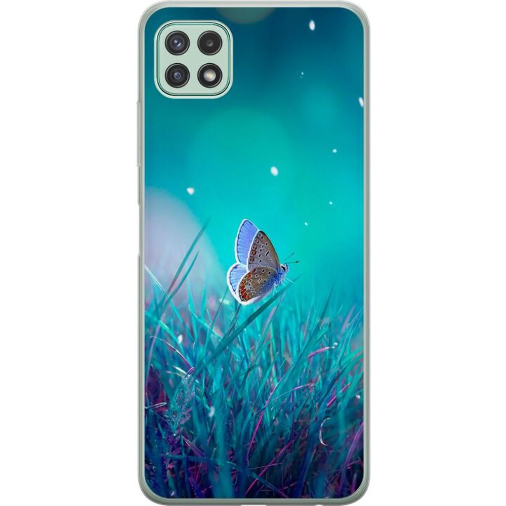 Samsung Galaxy A22 5G Gennemsigtigt Telefoncover Blå fjäril