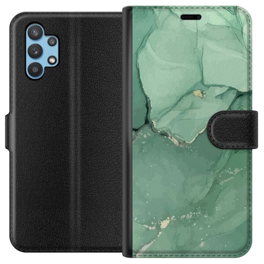 Samsung Galaxy A32 5G Sort Lommebokdeksel Grön Marmor