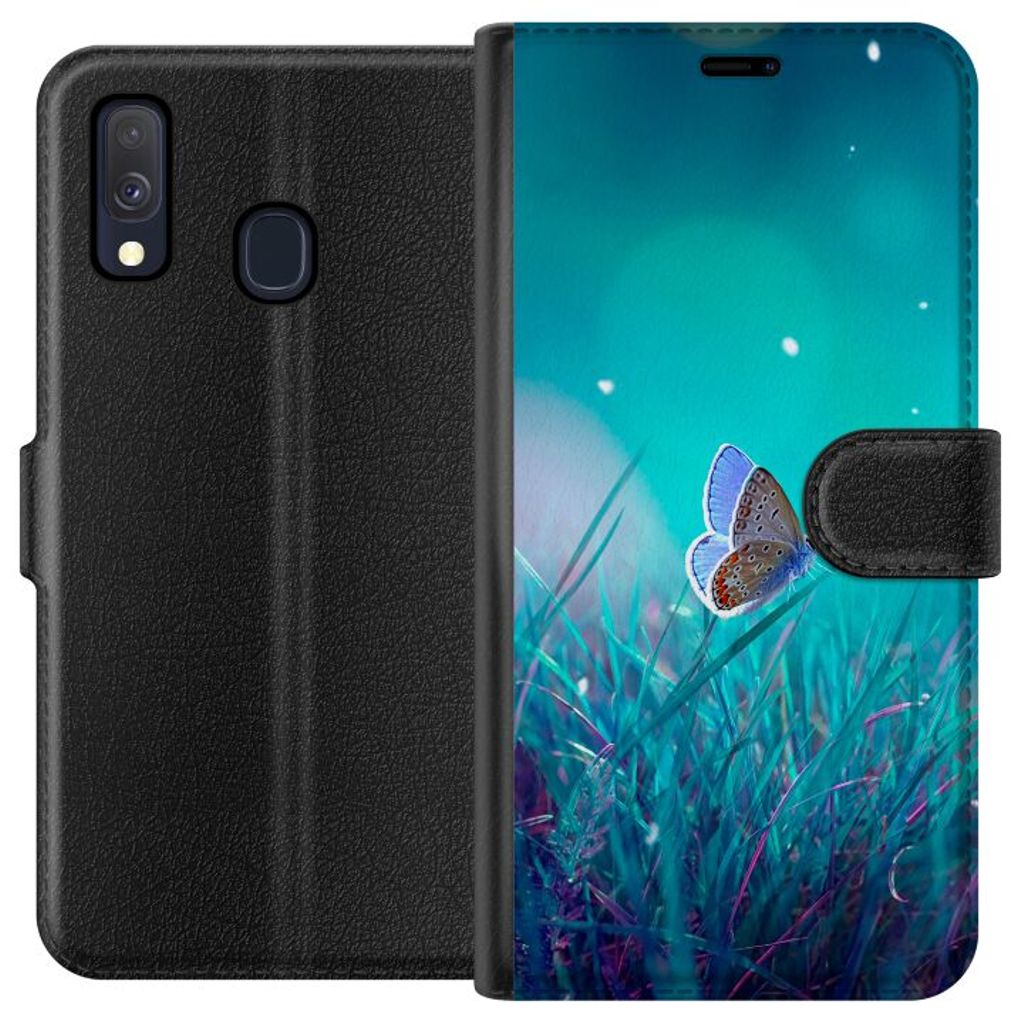 Samsung Galaxy A40 Svart Plånboksfodral Blå fjäril