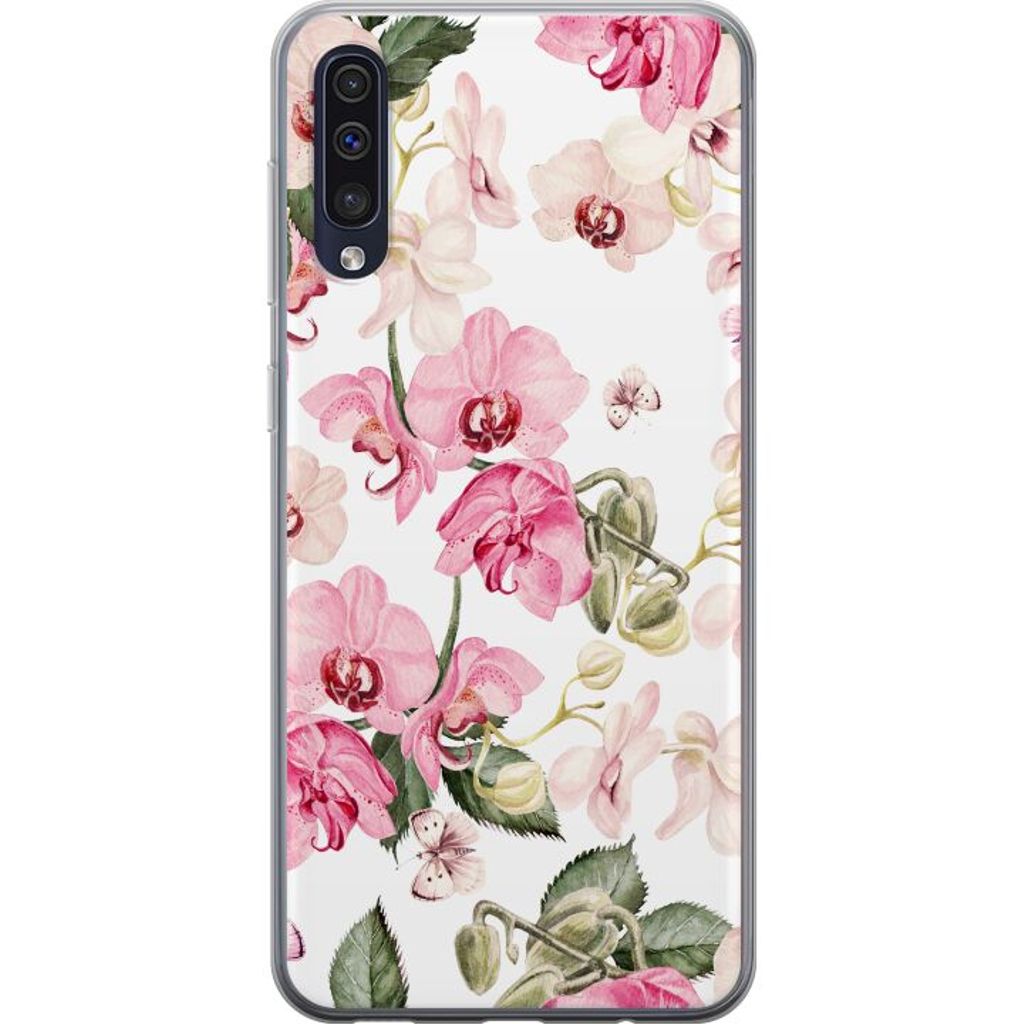 Samsung Galaxy A50 Transparent Mobilskal Rosa blommor