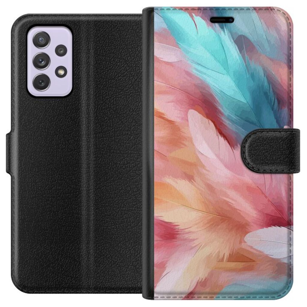 Samsung Galaxy A52s 5G Sort Lommebokdeksel Fjädrar