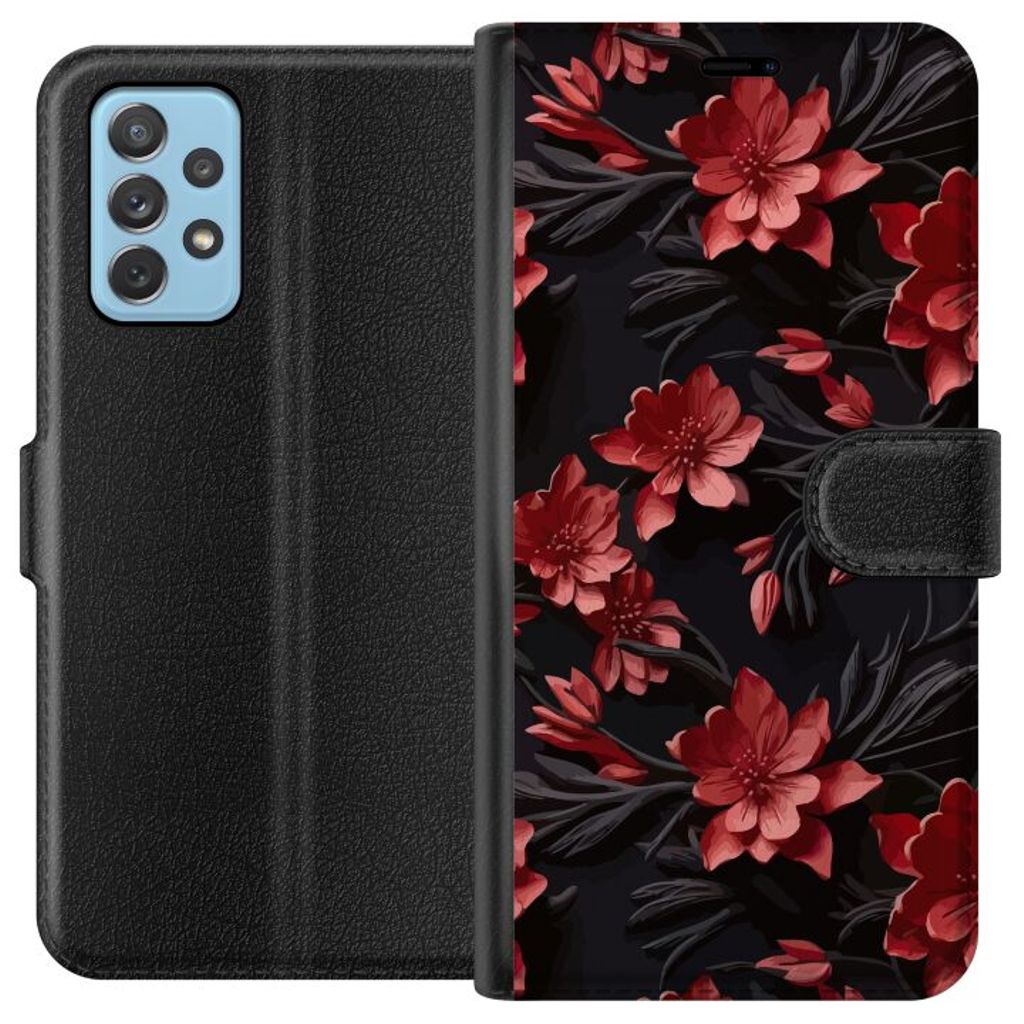 Samsung Galaxy A72 5G Sort Tegnebogsetui Intensiva blommor