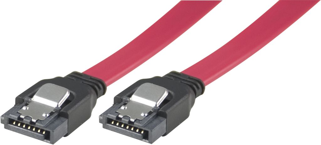 SATA/SAS kabel röd 0,5m med låsklämma, rak-rak