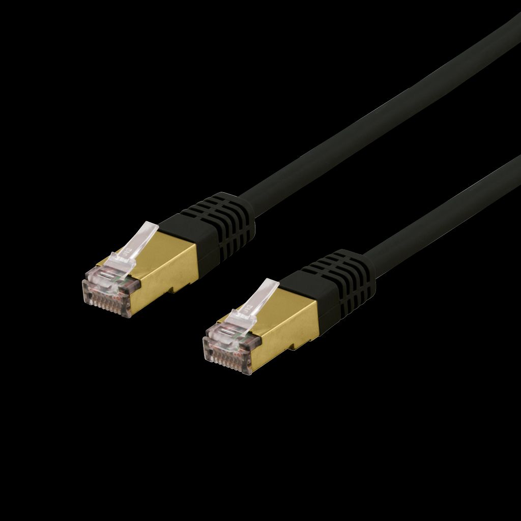 S/FTP Cat6a patchkabel 0,3m svart, Delta-certifierad