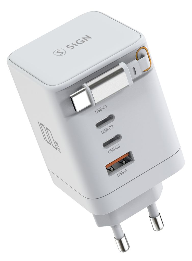 Kraftig 100W USB-C oplader med forlængerkabel til Macbook, ASUS, HP osv. - Hvid