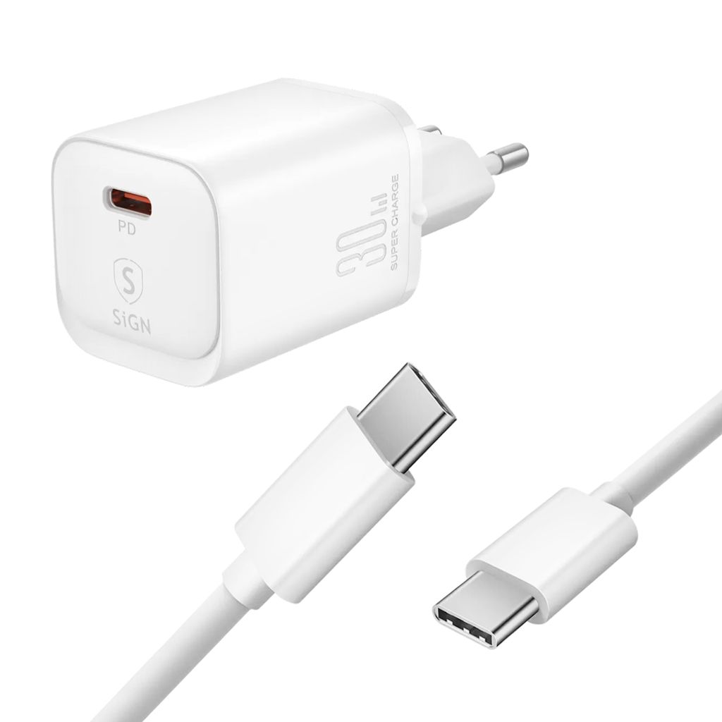 SiGN ekstrem hurtiglader for iPhone 18 Pro/18 Pro Max/iPhone Ultra 30W USB-C strømadapter + kabel 2m, 3A, 60W