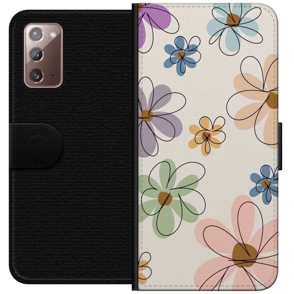 Samsung Galaxy Note20 Svart Plånboksfodral Tecknade Blommor