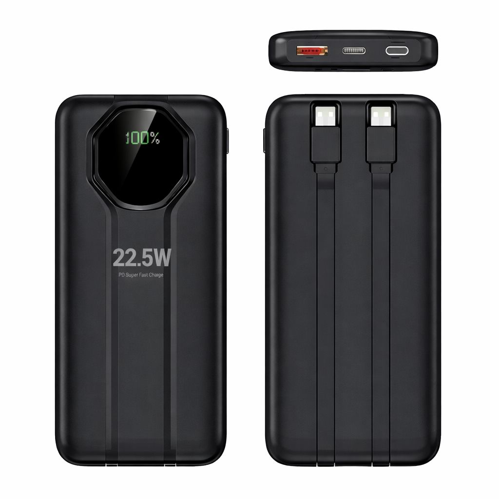 SiGN Kraftfull Powerbank med Inbyggd Kablar, 20000mAh - Svart | Laddare - Powerbank | Batteritema