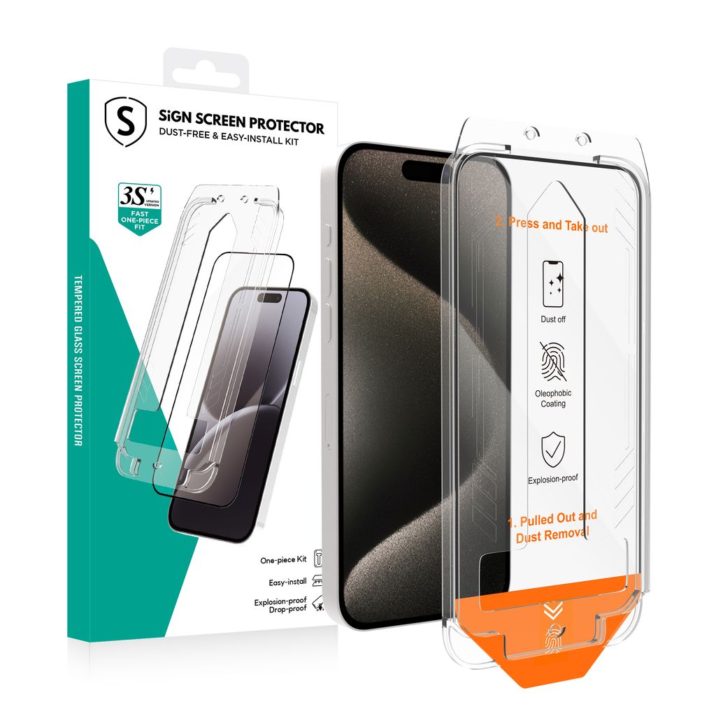 SiGN Skærmbeskytter iPhone 15 Pro – EZ Apply med støvfri applikator