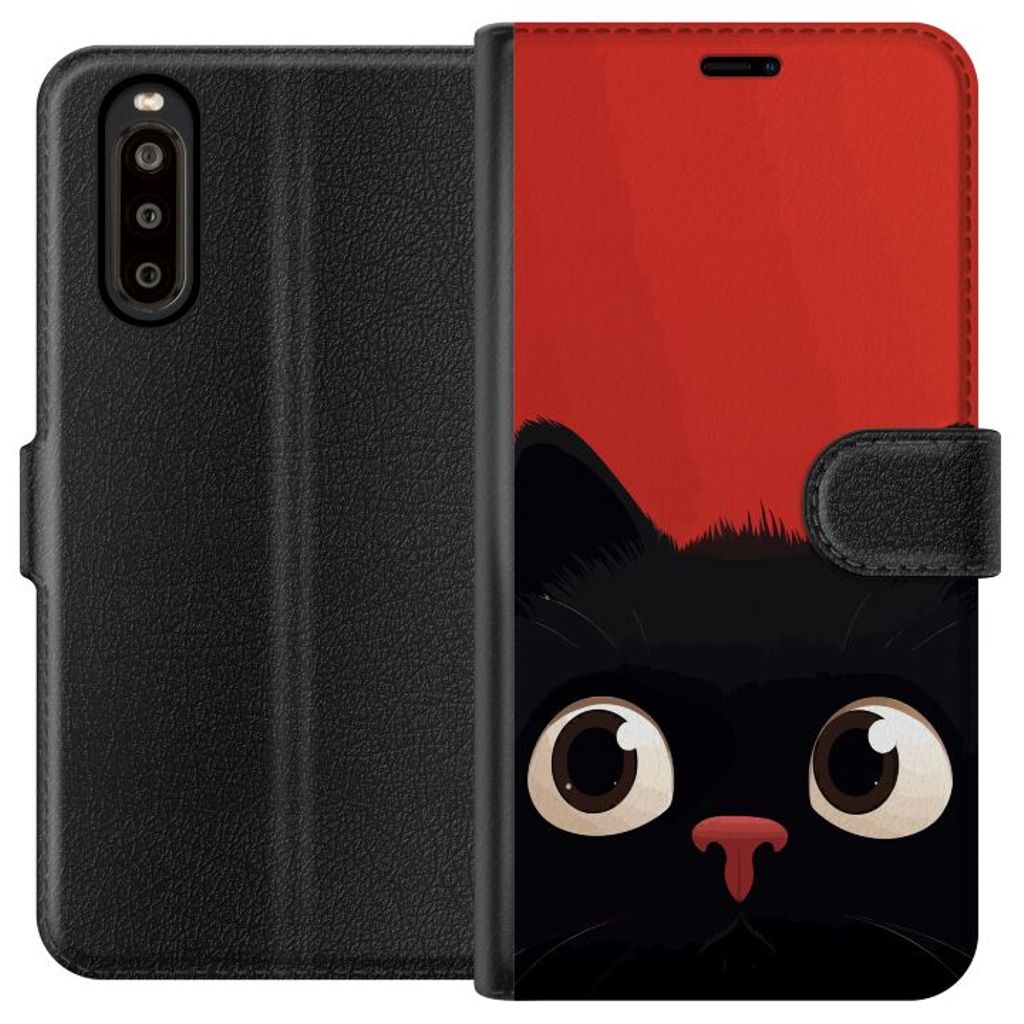 Sony Xperia 10 II Svart Plånboksfodral Busig Katt