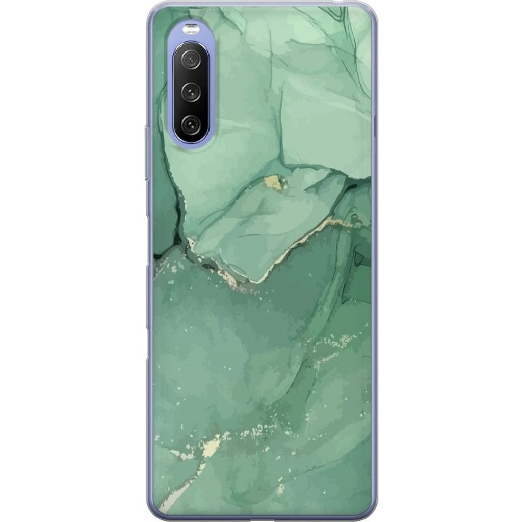 Sony Xperia 10 III Transparent Mobilskal Grön Marmor