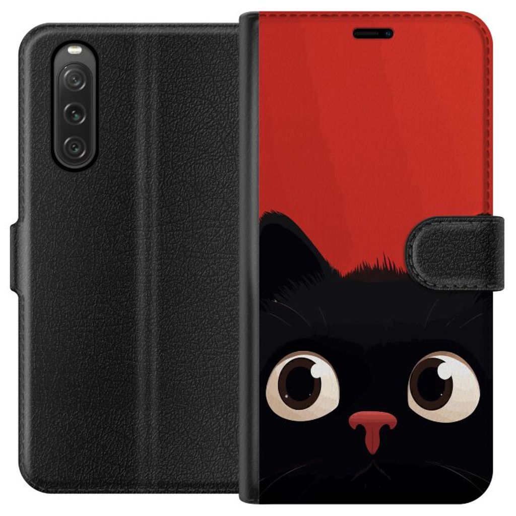 Sony Xperia 10 V Sort Lommebokdeksel Busig Katt