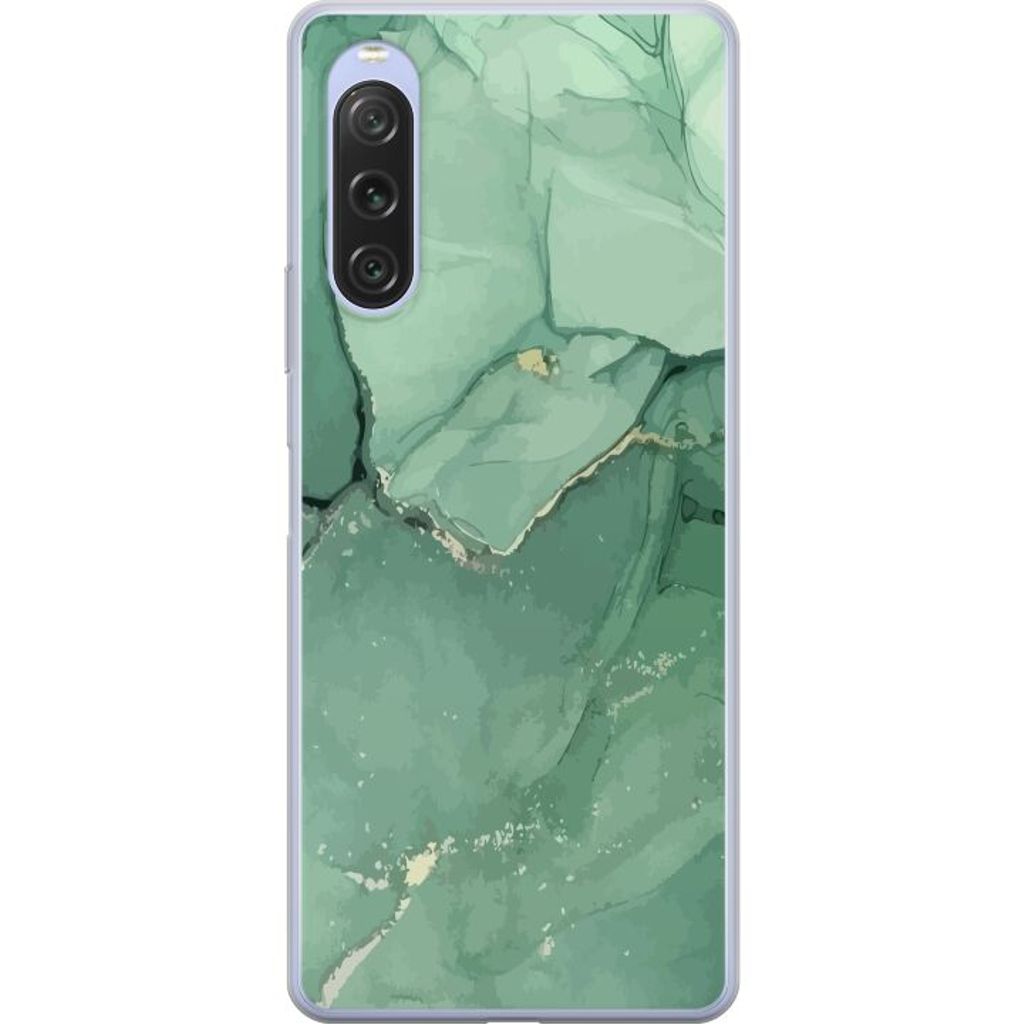 Sony Xperia 10 V Gennemsigtigt Telefoncover Grön Marmor