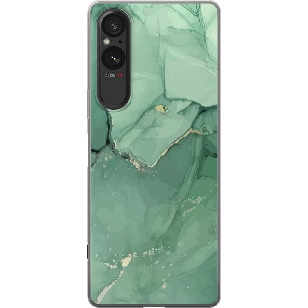 Sony Xperia 10 VI Transparent Mobilskal Grön Marmor