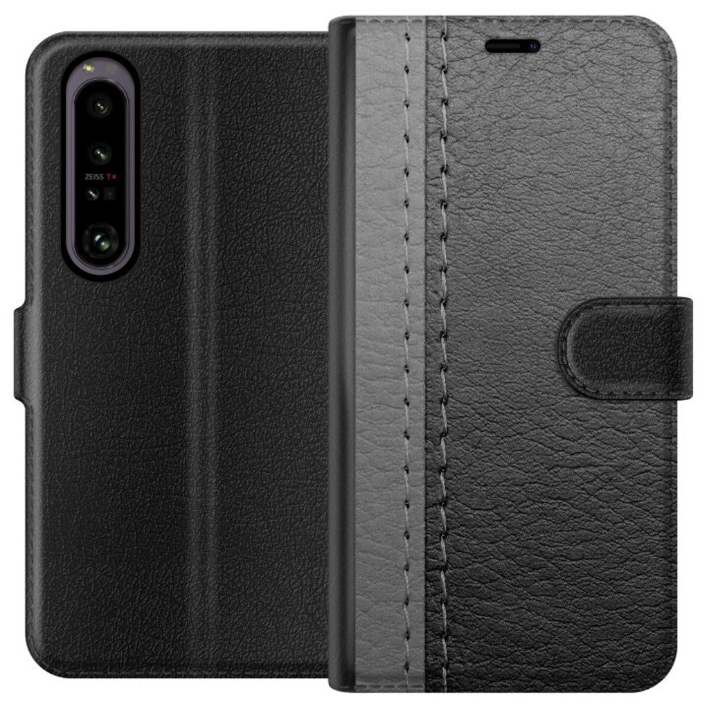 Sony Xperia 1 IV Sort Lommebokdeksel Grått Fake Läder