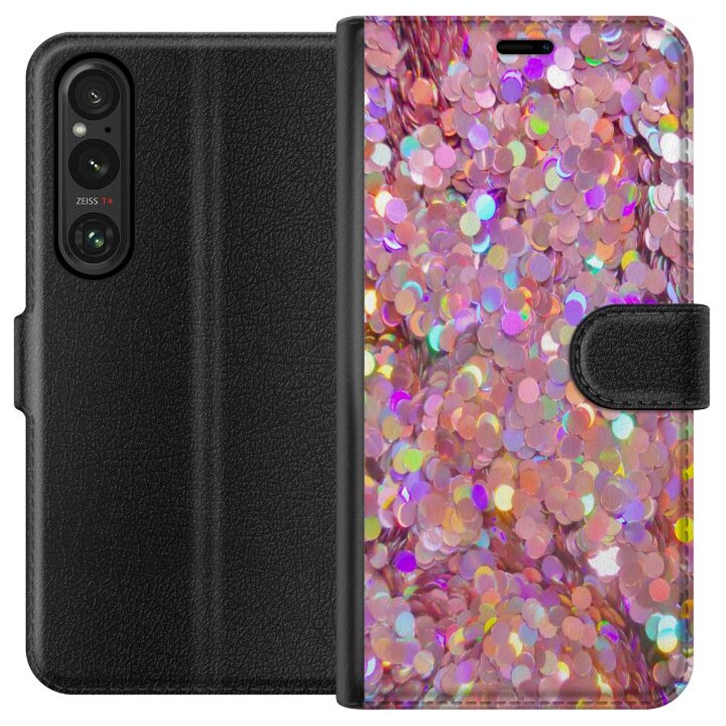 Sony Xperia 1 V Sort Lommebokdeksel Glitter
