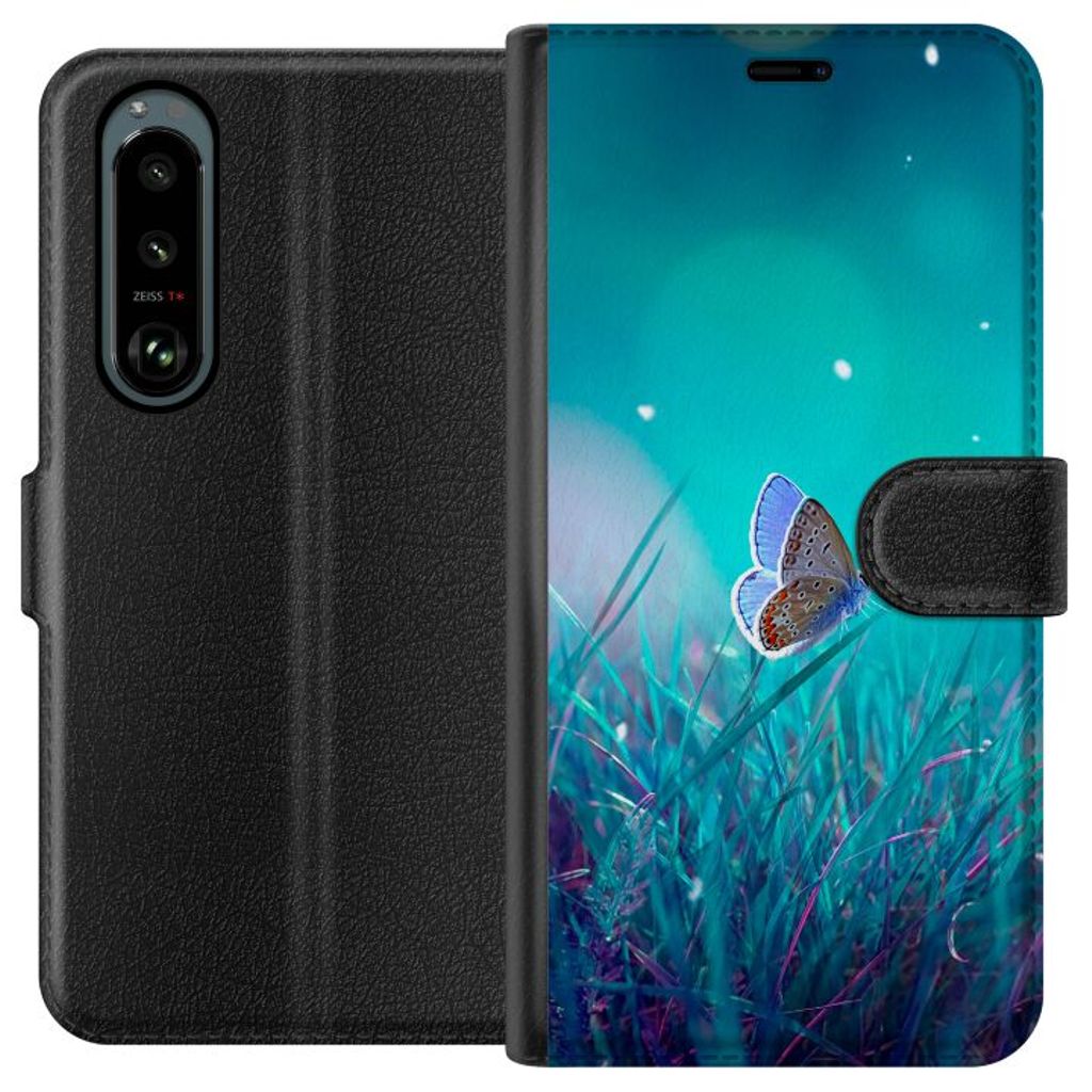 Sony Xperia 5 III Sort Lommebokdeksel Blå fjäril