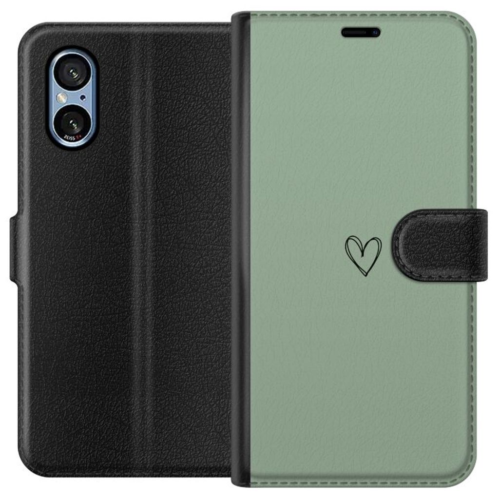 Sony Xperia 5 V Sort Lommebokdeksel Hjärta