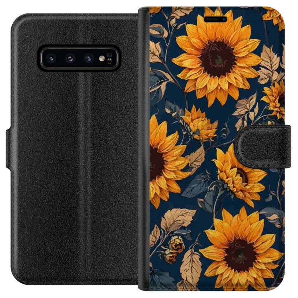 Samsung Galaxy S10 Sort Tegnebogsetui Solrosor