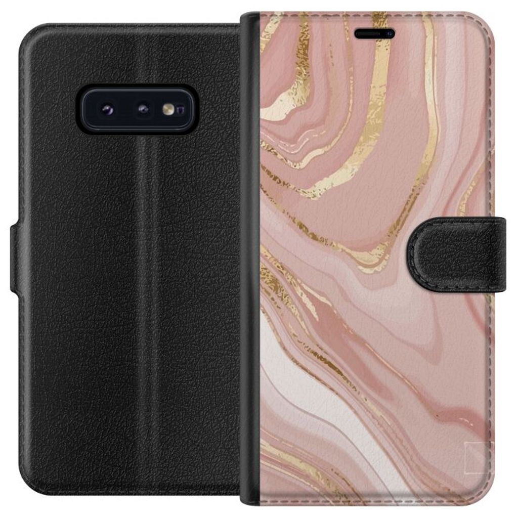 Samsung Galaxy S10e Sort Tegnebogsetui Ljusrosa marmor