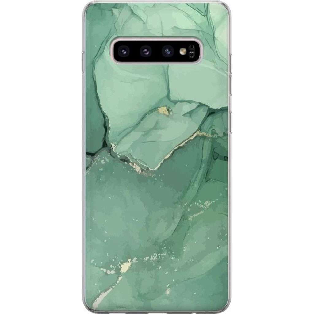 Samsung Galaxy S10+ Gennemsigtigt Telefoncover Grön Marmor