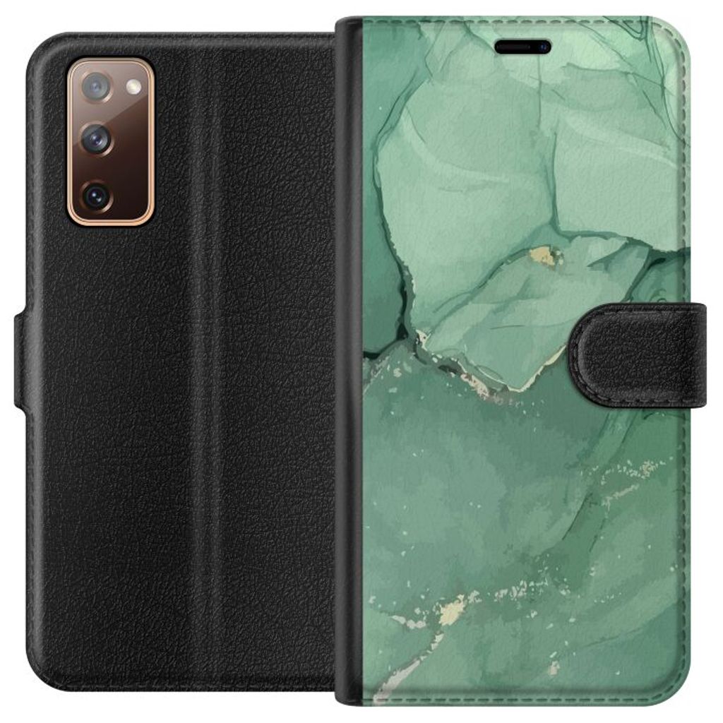 Samsung Galaxy S20 FE Sort Lommebokdeksel Grön Marmor