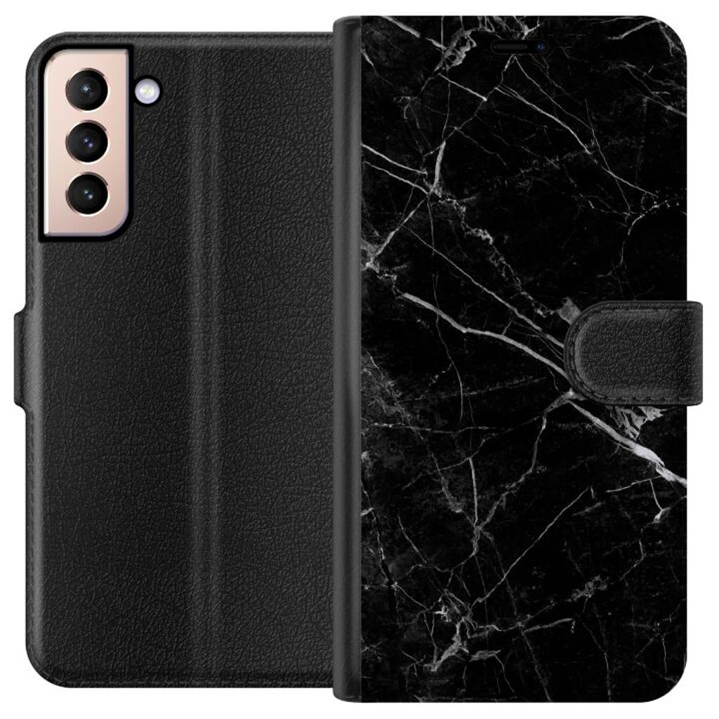 Samsung Galaxy S21 Svart Plånboksfodral Svart marmor