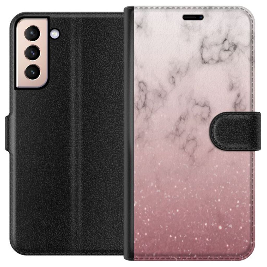 Samsung Galaxy S21 Svart Plånboksfodral Glitter och marmor