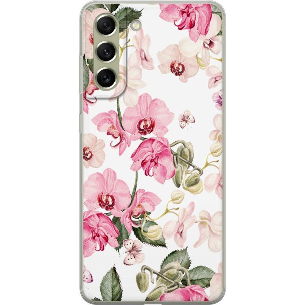 Samsung Galaxy S21 FE 5G Transparent Mobilskal Rosa blommor