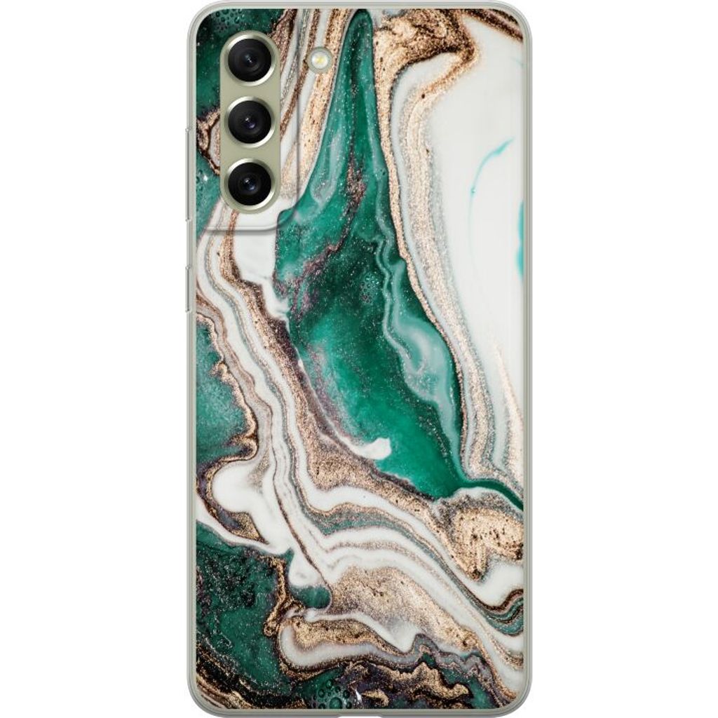 Samsung Galaxy S21 FE 5G Transparent Mobilskal Grön / Guld marmor